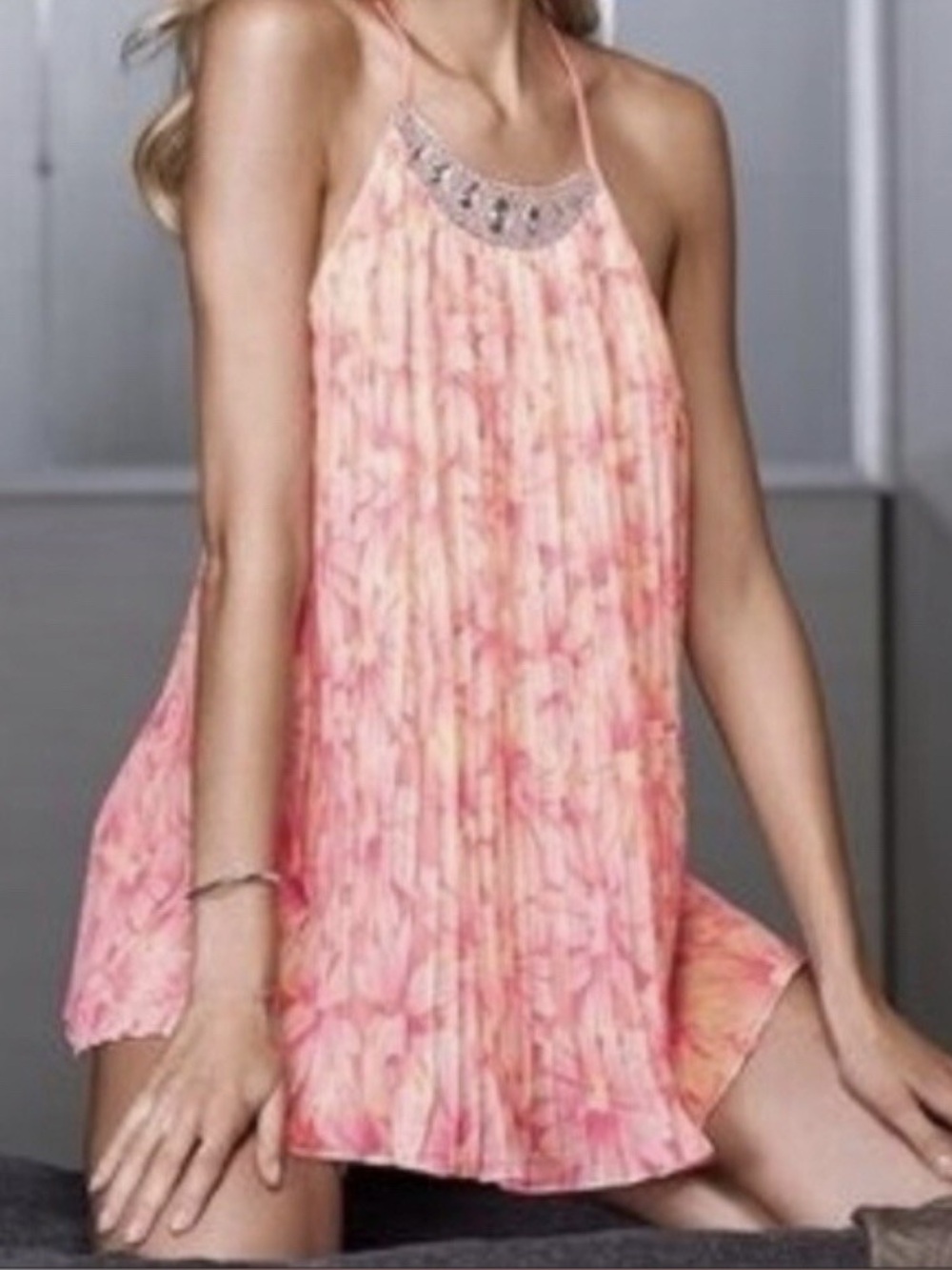 Victoria’s Secret Pleated Halter Top Jeweled Chemise- Size L